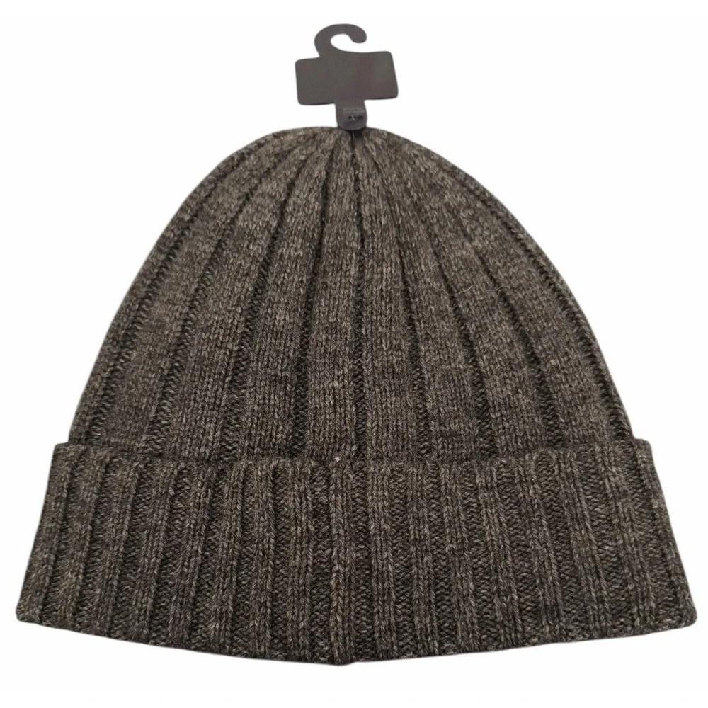 Polo Ralph Lauren Mens Grey Wool Blend Ribbed Cuff Knit Beanie Hat RL Flesh Pony
